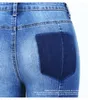 Jeans 2154 Youaxon skarvade jeans med falska bakfickor kvinna stretchig oregelbunden mager denim byxor byxor för kvinnor