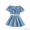 Clothing Sets Girl's Clothing Set All-Match Short Sleeve Off Shoulder Tops and Skirt Two-piece Suit for Vacation Birthday Party