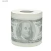 Pappershanddukar roliga Amerika US dollar vävnadsnyhet 100 TP Money Roll Gag Gift Hundra Dollar Bill Tryckt toalettpapper T230518