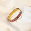 Bangle 18K Gold Plated Enamel Abstract Art Graffiti Colorful Geometric Stainless Steel Bracelet For Women Fashion Trendy Jewelry