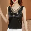 Camisoles Tanks Embroidery Floral V-Neck Basic Top for Ladies Summer Sleeveless Solid Color Elegant Slim Satin Tank Women Fashion Camisole 230518
