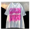 Femmes T-shirt Harajuku Coton Matériel Rétro Rue Hiphop Tiedye Graffiti Tshirt Hommes Femmes Cool Croix Chaîne Haut Tendance Été Surdimensionné 230518