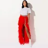 Kjolar turkosa kjol tyll faldas extra frodig lång för att fest elastiskt band rött för kvinnor tiered mesh jupe femme