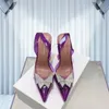 Роскошная дизайнерская женщина сандалии Италия Амина Муадди Черная атласная шлинг-каблуки Begum Crystal Brooch Slingback Pum