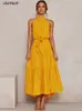 Grundläggande casual klänningar sommarlång klänning polka dot svart sexig grimma stropplös gul sundress semesterkläder för kvinnor 230518