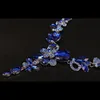 Wedding Jewelry Sets Luxury Big Blue Water Drop Flower Crystal Bridal Jewelry Sets Women Statement Gold Color Necklace Earrings Set For Wedding 230518