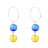 Boucles d'oreilles créoles boules de verre bleu et jaune pour femmes 2023 Design Original Unique onirique coréen bulle longue Brincos