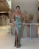 Green Elegant Prom Dresses Strapless Party Evening Dress Pleats Thigh Slit Formal Long Special Ocn Dress