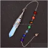 Charms Naturstein Pendum Sechseckiges Prisma geformter Anhänger 7 Chakra-Kette für Wahrsagerei Kristallschmuck Charm Amet Healing Dhgarden Dhp2N