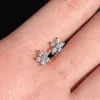 Stud Küpe Gerçek 925 Gümüş İğne Takı Kadınlar Moda Sevimli Tiny Clear Crystal Flower CZ Hediye Kızlar Gençler Lady