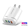 Universal High Speed ​​3 USB Ports Wall Charger EU US AC Home Travel Power Adapters 2A för iPhone 15 12 13 14 Samsung S22 S23 HTC F1