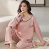 Pijama de algodão floral de malha de malha feminina Conjunto de pijamas de pijamas elegantes calças de noite para dormir pijama mujer plus size calça de bezerro de bezerro 230517