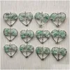 Charms Natural Chip Stone Tree of Life Crystal Agate Beads Heart Pendant Handgjorda trådfärg inslagna 30 mm för smycken Markin Dhgarden Dhi5a
