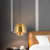 Lampy wiszące nordyckie mosiężne złote światła nowoczesne metalowe abażur E27 Oświetlenie żarówek nad batonami wyspy kuchennej sypialnia wisząca lampka