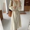 Casual Dresses Chic Solid Color Shirt Dress Women Loose Button Lace Up Maxi Elegant Ladies Streetwear 2023 Autumn Winter Clothes