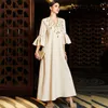 Ethnic Clothing Caftan Flare Sleeve V Neck Embroidery Dress Women Loose Elegant Vestidos Kaftan Ramadan Abayas Party Arab Turkey Muslim