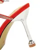 Sandals 2023 Summer Luxury Women 8cm Thin High Heels Hightlub Sandals Green Red Stiletto Heels Glitter Crystal Roman Prom Shoes J230518