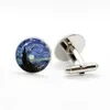 Van Gogh argent couleur boutons de manchette nuit étoilée à la main peinture à l'huile verre Cabochon boutons de manchette hommes femmes bijoux cadeau