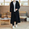 Men's Trench Coats Fashion Men Hooded Coat Spring 2023 Black Hip Hop Thin Hoodies Jacket Vintage Chinese Style Long Sleeves Ouerwear