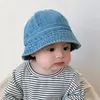 Caps hoeden opvouwbare baby denim emmer hoed vintage kinderen zonbeveiliging caps zomer visser hoed winddichte riem jongens meisjes zonneschade hoed 230517