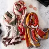 Scarves 2023 Designe 180X90CM Silk Scarf Stripe Print Beach Towel Female Echarpe Large Bandana Women Sunscreen Shawls And Wraps