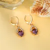 Orecchini a cerchio Luxury Female Purple Crystal Drop Simple Yellow Gold Color Wedding per le donne