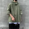 Herr t-skjortor Techwear Men Hooded T-shirt Pullover Top Vintage Multi Pockets last Loose Man Half Kort ärmar Tee Jacket