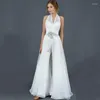 Abito da sposa Elegante Halter Organza 2023 Pantaloni Con Il Treno Sexy Tute Senza Schienale Donne Per Senza Maniche Vestido De Novia