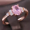 Anéis de casamento jk romântico rosa cúbico zircão princesa com acessórios de engajamento de cores de ouro rosa minúsculo delicado