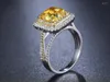 Кластерные кольца 3CT квадратная форма желтая сона Смоделированная женская кольца кольцо серебряной бренд