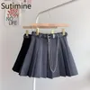 Saias saias góticas com cinto pendurado mulheres plissadas saia de corrente com shorts Black Sou sul -coreano Cool Girls Harajuku Y2K Skirt 230518