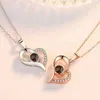 Groothandel Gift Foto Projectie Messing 100 Talen Ik hou van je ketting Vergulde Hart Diamanten Sieraden Voor Vrouwen