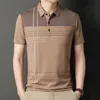 Men's Polos Men's T-shirt Short Sleeve Summer Turn-down Collar Striped Printing Pockets Button Polo Tee Fashion Casual Comfort Tops 230518