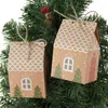 Gift Wrap 5/10Pcs Christmas Small House Design Candy Boxes Portable Kraft Paper Bags Packing Xmas Tree Hanging Ornament Festive