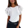 Women's T Shirts 2023 Women Summer Lace Ruffle Short Sleeve Shirt Ladies Loose Casual O-neck Top Tee Black White S-XL