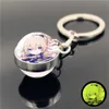 New Genshin Impact Anime Figure Luminous Keychain Double-Sided Glass Ball Metal Keyring Pendant for Teens Backpack Accessories Gift