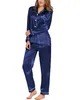 Women's Sleepwear Womens Silk Satin Pajamas Loungewear Two-piece Sleepwear Button-Down Full Sleeve Long Pj Set 230517