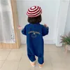 Barboteuses Enfants Vêtements Combinaison Automne Garçons Filles Casual Lettre Outillage Denim Bébé Enfants Vêtements Japanes Style Coréen 1-7 Y 230517