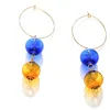 Boucles d'oreilles créoles boules de verre bleu et jaune pour femmes 2023 Design Original Unique onirique coréen bulle longue Brincos