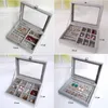 Smyckestativ Velvet Glass Ring Earring Display Organizer Box Tray Holder Storage Case 230517