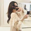 Women's Blouses shirts v-neck sexy vrouwen kijken door boho mesh blouse zomer ruche flare mouw elegante peplum tops ruches dames blusas 13459 230518