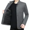 Mężczyźni wełniane wełniane płaszcz w stylu vintage ubrania jesienna zima zagęszcza stojak Stojak ciepły Quild Overcoat Business Casual Jacket Manteau Homme