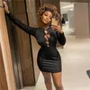 Sıradan Elbiseler Kristal Kadın Seksi Uzun Kollu Bodycon Party Club Street Giyim Siyah Mini Elbise 2023 Sonbahar Giyim İş İçin Toptan Öğeler