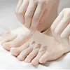 Mulheres meias 2pairs finos meias-palmeiras de cinco dedos seda invisível antepé-tolo anti-deslizamento