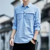 Camisas casuales para hombres Camisa de algodón para hombres Ropa de diseñador para hombre Tops sólidos de manga larga Camisas de Hombre 2023 Primavera Otoño Jersey azul