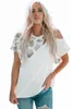 Ko Print skarvningskuret Cold Shoulder Short Sleeve T-shirt Z25i#