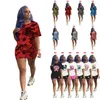여성 디자이너 트랙 슈트 스포츠 2 조각 세트 2023 여름 패션 캐주얼 카모 패턴 인쇄 짧은 슬리브 반바지 정장