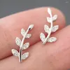 Stud -oorbellen Luxe Klein gesneden kristal 925 Zilveren naaldoorring Shining Leaf Bruidale verloving voor vrouwen prachtige feestjuwelencadeau