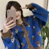 Sweaters Kawaii Örme hırka Kore moda Yeni Yuvarlak Boyun Uzun Kollu Sevimli Ayı Baskı Gevşek Kadınlar Harajuku Japon Sweater Y2K