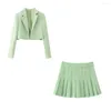 Tvådelt klädkvinnor 2023 Spring Fashion Croped Open Blazer Coat Vintage Long Sleeve Pockets Female Outerwear Chic Tops